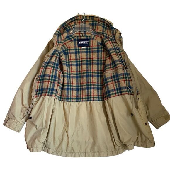 Vintage Land’s End Hooded Jacket Parka Mens S Beige Wool Blanket Lined Made USA - Picture 2 of 7